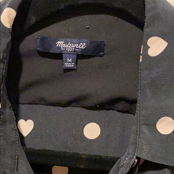 Madewell black silk spotlight shirt hearts Dots M - Picture 2 of 4